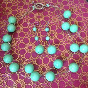 Apple Green Turquoise Gemstone Necklace Pierced Earrings